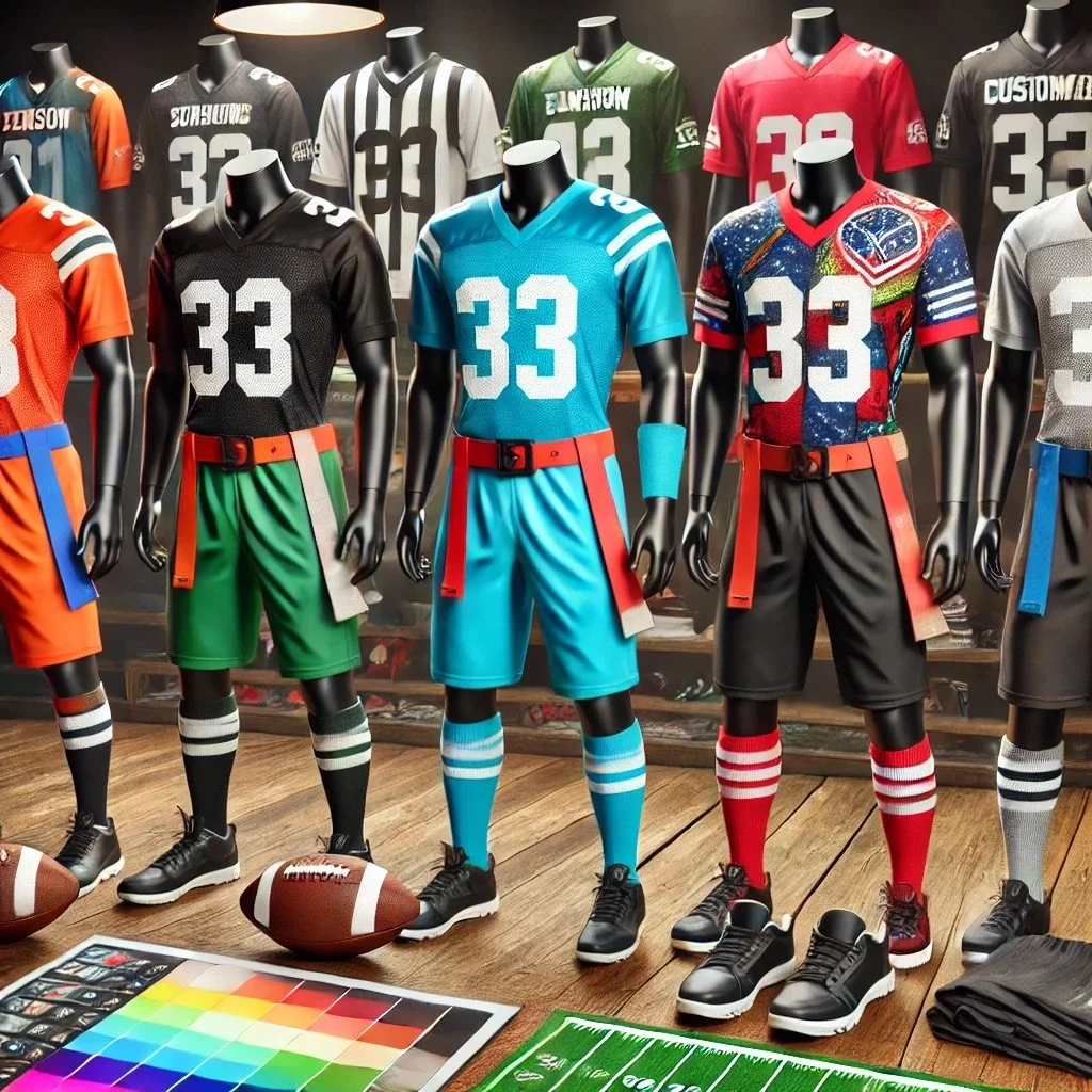 A flag football team in matching custom uniforms